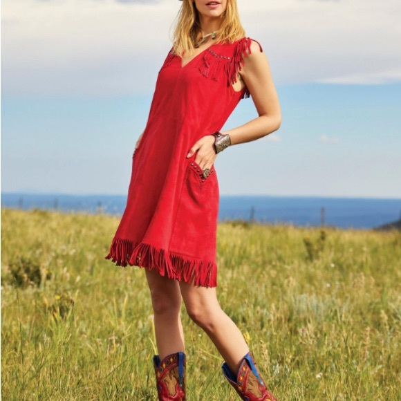 Double D Ranch Cowgirl Til I Die Red Suede Fringe Dress